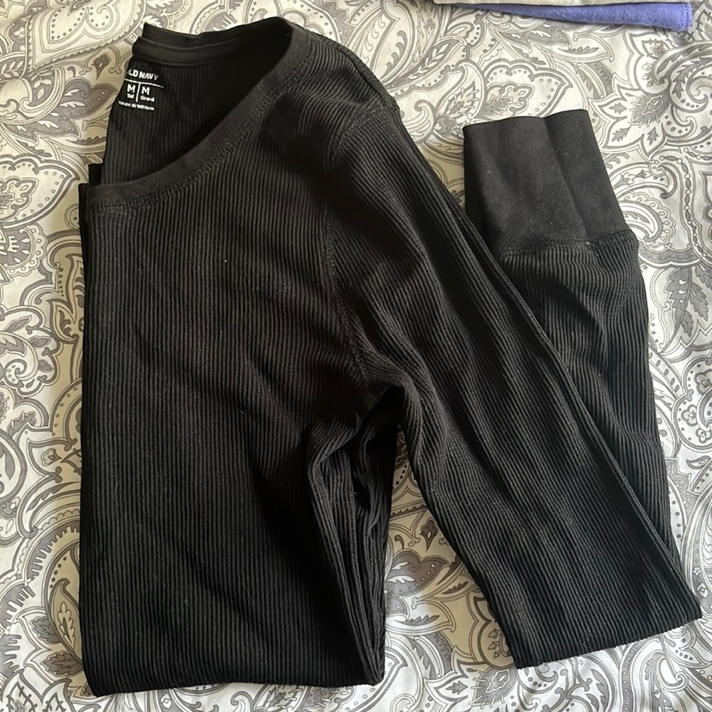 Black waffle knit top